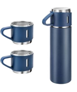 500ml Stainless Steel Thermo Bottle with Cups Vacuum Insulated Flask Set - Blue