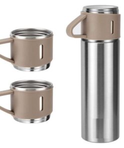 500ml Stainless Steel Thermo Bottle with Cups Vacuum Insulated Flask Set - Brown