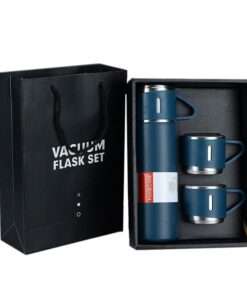 500ml Stainless Steel Vacuum Flask Gift Set with 3 Mugs - Blue