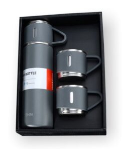 500ml Vacuum Thermos Flask With 3 Cups Set - Grey