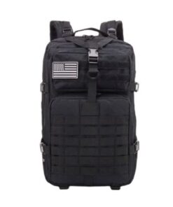 50L Outdoor Molle Assault Military Army Camping Rucksack with Flag Patch - Black