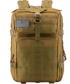 50L Outdoor Molle Assault Military Army Camping Rucksack with Flag Patch - Khakhi