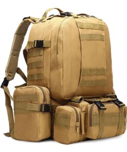 50L Tactical Backpack with 3 Molle Pouches for Traveling - Brown