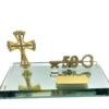 50th Key Diamant  Gold Cross on Mirror Base with Magnetic Frame And Metal