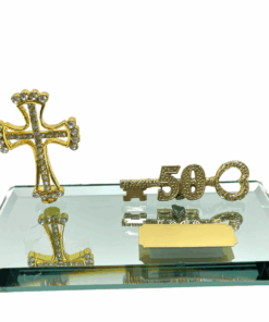 50th Key Diamant  Gold Cross on Mirror Base with Magnetic Frame And Metal