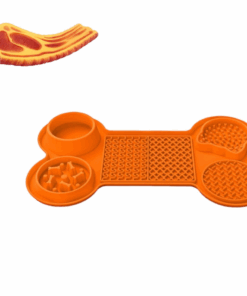 6 In 1 Silicone Pet Feeding Mat Dog & Cat Healthy Lick Pad & Steak Pet Toy - Orange