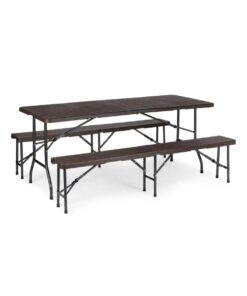 6-Person Folding Outdoor Dining Set - Wood-Effect Table and Benches