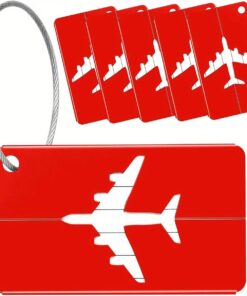 6 Piece Aluminum Luggage Tag Set - Red