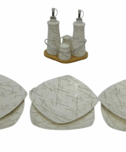 6 Piece Ceramic Plates & 4 Oil and Vinegar Set With Stand
