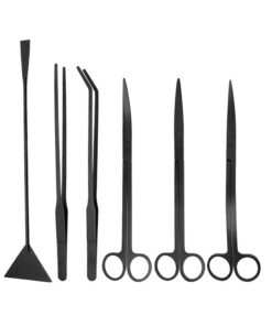 6 Piece Stainless Steel Aquarium Aquascaping Scissors Tweezers Tool Set - Black