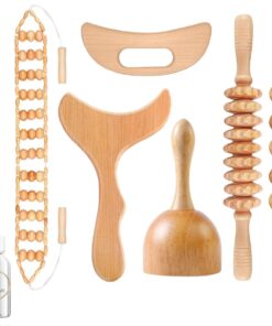 6-Piece Wood Massage Tools Kit with Luxurious Beau Labs Serum Elixir