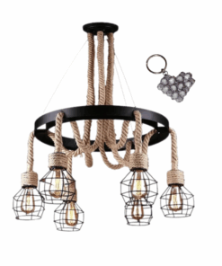 6 Vintage Ceiling Rope Hanging Pendant Light Without Bulb and Keyholder
