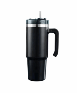 600ml Thermal Insulated Travel Mug with Straw - Black