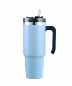 600ml Thermal Insulated Travel Mug with Straw - Blue