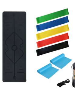 6mm Yoga Mat with Posture Line Guidance Set,2 Straps and 5 Resistance Band