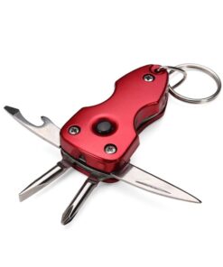 7 in 1 Folding Multifunctional Keychain With LED Light 6cm - Red