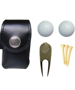 7 In 1 Leather Golf Ball Pouch Mini Golf Waist Bag Accessories Set-Black