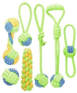7 Piece Set Dog Bite-resistant Woven Knot Pet Training Cotton Rope Toys - Green