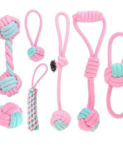 7 Piece Set Dog Bite-resistant Woven Knot Pet Training Cotton Rope Toys - Pink