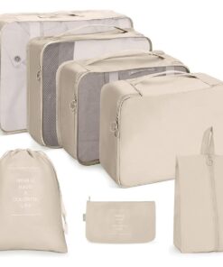 7 Piece Travel Luggage Organizer Set Multifunctional Clothing Sorting Bags - Off-white