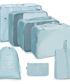 7 Piece Travel Luggage Organizer Set Multifunctional Clothing Sorting Bags - Sky blue