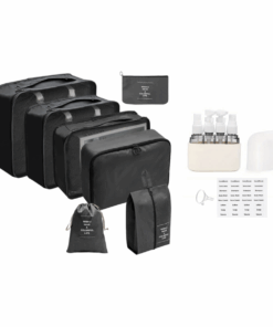 7 Piece Ultimate Travel Organiser Set with 4-in-1 Travel Bottle Set - Black