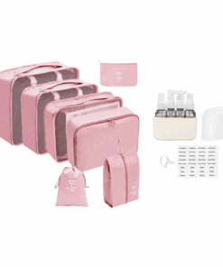7 Piece Ultimate Travel Organiser Set with 4-in-1 Travel Bottle Set - Pink