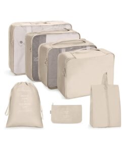 7 Pieces Travel Luggage Packing Organizers Waterproof Travel Bag -White