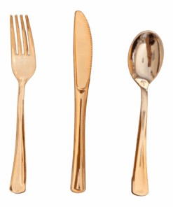 72 pc Set - Disposable Gold/ Rose Gold Plastic Knife+Fork+Spoon - Rose Gold
