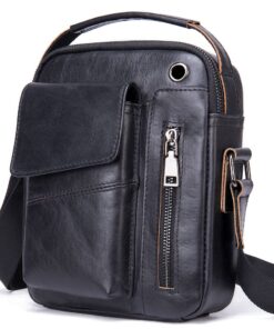 7512 Casual Genuine Leather Crossbody Shoulder Bag Satchel - Black
