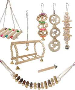 8 pcs Birds Toys Swing Chewing Hanging Wooden for Parrot Hamster Pet Toys