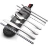 8 Piece Portable Travel Camping Cutlery Set - Silver