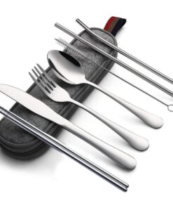 8 Piece Portable Travel Camping Cutlery Set - Silver
