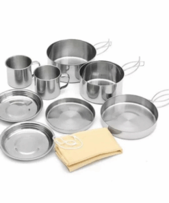 8 Piece Stacked S. Steel Portable Camping Cookware Set