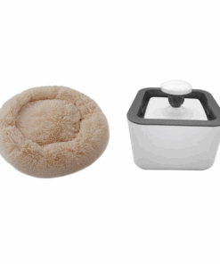 80cm Pet Bed Round Soft Cushion And Portable Water Fountain Set - Cream