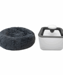 80cm Pet Bed Round Soft Cushion And Portable Water Fountain Set - Grey