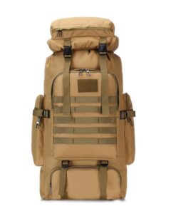 80L Large Survival Tactical Hunting Waterproof Hiking Backpack - Khaki
