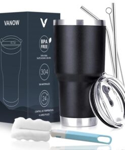 850ml Tumbler Stainless Steel Vacuum Insulated Coffee Cup with Lid&Straw - Black - 410 g