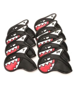 9 Piece Cute Shark Shape PU Leather Golf Iron Head Covers Set - Black