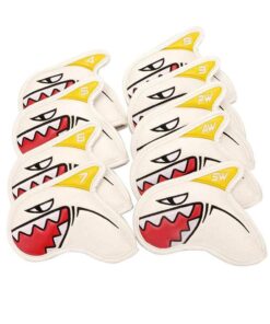9 Piece Cute Shark Shape PU Leather Golf Iron Head Covers Set - White