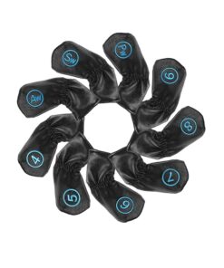 9 Piece Soft PU Leather Golf Iron Headcovers Golf Club Protector - Black