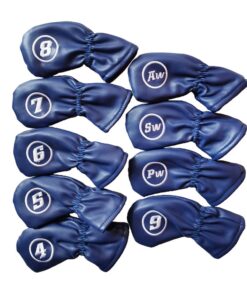 9 Piece Soft PU Leather Golf Iron Headcovers Golf Club Protector - Blue