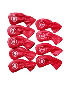 9 Piece Soft PU Leather Golf Iron Headcovers Golf Club Protector - Red