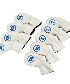 9 Piece Soft PU Leather Golf Iron Headcovers Golf Club Protector - White