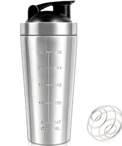 900ml Shaker Bottle with Ball Sports Fitness Protein Shaker with Scale - Silver
