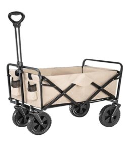 95cm x 48.5 cm Compact Folding Camping Cart Utility Wagon - Beige