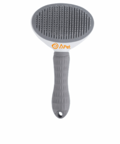 A-PET Pet Fur Brush Self Cleaning Rounded Bristles Non-Slip Grip - Grey