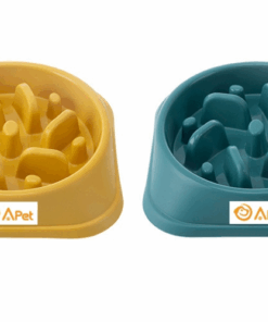 A-PET Slow Feeder Pet Bowl Combo 2 Pack Small to Medium Pet Wet or Dry Food - Yellow, Green