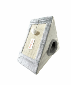 A-PET Triangular Cat Cave Scratching Pad Foldable Faux Fur Covered