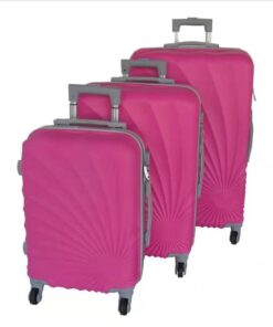 ABS Hard-Shell 3-Piece Luggage Set-Pink with Gray Accents, Spinner Wheels.